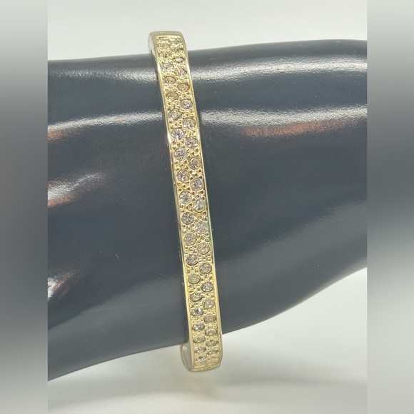 Gold Tone Pave Crystal Hinged Bangle Bracelet Made with Swarovski Crystals - Picture 5 of 11